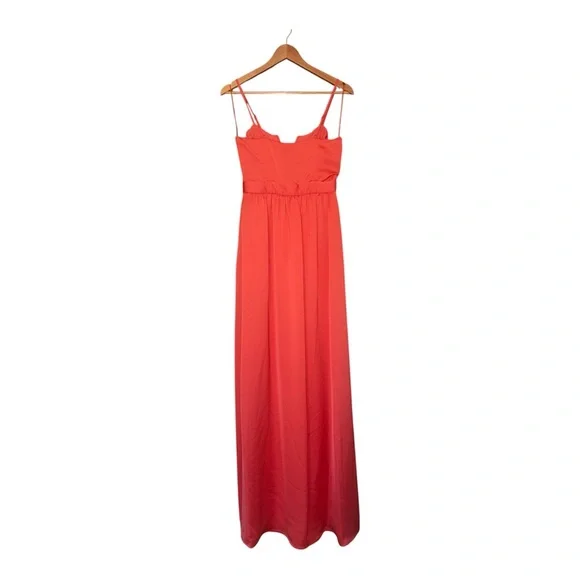 Ramy Brook Plunge Neck Satin Maxi Gown Ruched Sleeveless Coral Red Size 2 NWT - Picture 4 of 10